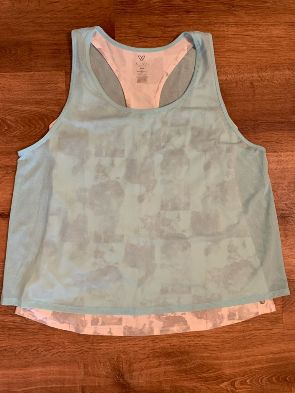 Livi Active Lane Bryant 2fer Tank Top Aqua attached over Gray White Tank 18/20